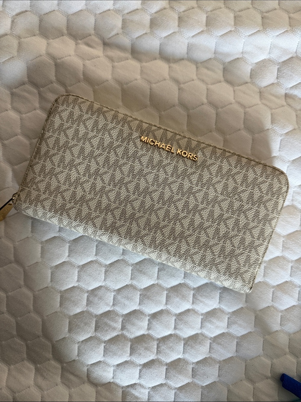 Michael Kors Tan Signature Zip-Around Wallet with Gold Logo